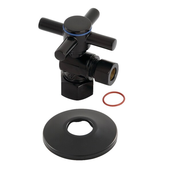 1/2" FIP X 3/8" OD Comp Quarter-Turn Angle Stop Valve W/ Flange, Black